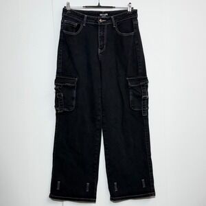 Hot Topic Jeans‎ Womens 9 29x29 Black Cargo Wide Leg Utility Goth Grunge Y2K